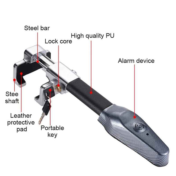 Universal Car Steering Wheel Lock – Anti-Theft Security Alarm T-Lock